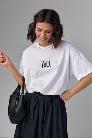 Женская футболка oversize с надписью You - белый с черным цвет, S (есть размеры)