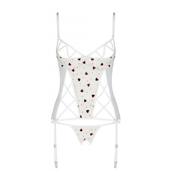 Корсет з підв'язками + стрінги Passion LOVELIA CORSET white, L/XL | Зображення 4