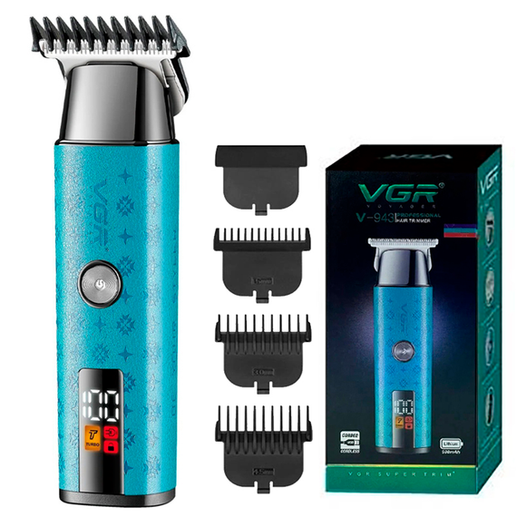 Триммер для стрижки аккумуляторный VGR V-943 BLUE, 3 насадки, LED дисплей