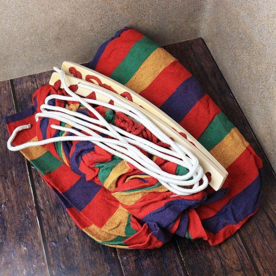 Гамак мексиканський підвісний 80х200 см, з дерев'яною планкою / Тканинний гамак на дерево для дачі та саду / Туристичний гамак | Зображення 8