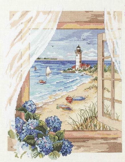 Набір для вишивання за нанесеною на канву схемою "Sea view outside thection".AIDA 14CT printed, 33*40 см | Зображення 9