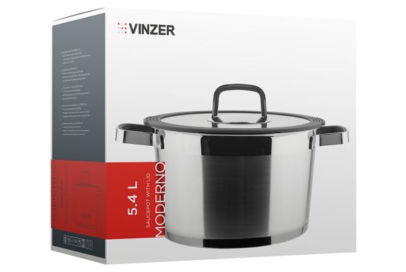Каструля Vinzer Moderno 50074, 5.4 л, 24 см, з нержавіючої сталі з кришкою, для всіх типів плит | Зображення 2