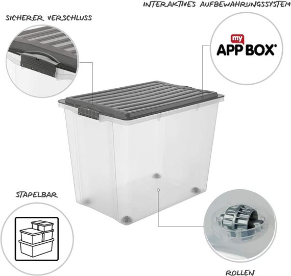 Контейнер для хранения пластиковый на колесиках с крышкой Rotho (Рото) Compact A3 70 л (11649) Серый | Зображення 2