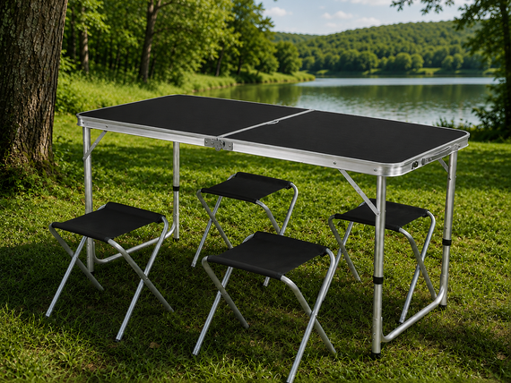 Черный Раскладной стол для пикника в чемодане Folding Table "120* 60* 70 см" + 4 стула
