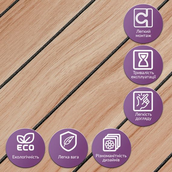 Покриття вінілове самоклеюче 3D рейки 600х600х2,8мм Тік золотистий SW-00002203 | Зображення 4