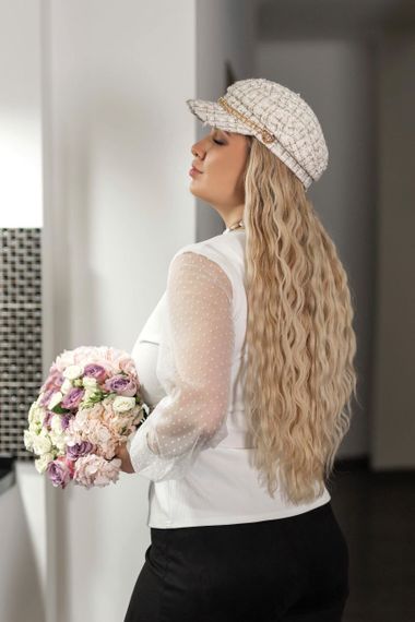 Женская нарядная блуза с прозрачными рукавами больших размеров и батал MN186 цвет белый, размер 50/52 | Зображення 1