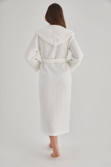Женский вафельный халат Nusa 4160 c капюшоном, кремовый M | Зображення 4