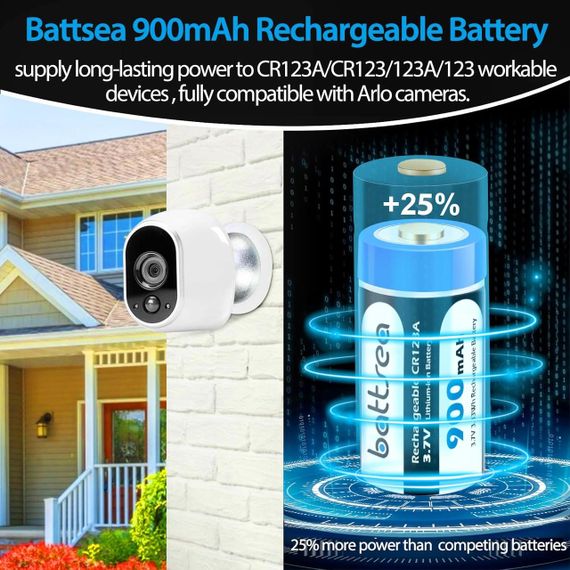 Літієві батареї Battsea CR123A, CR123, 8 шт., 900 мА·год, 3,7 В, зі швидким зарядним пристроєм | Зображення 5