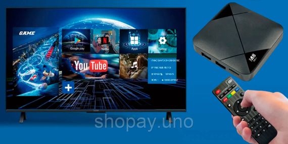 Игровая ТВ-приставка M8 mini 4K на Android TV с встроенным эмулятором ретро-игр и джойстиками