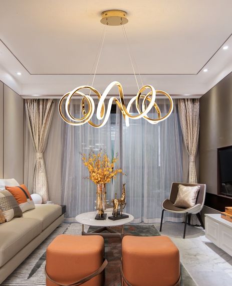 Люстра світлодіодна підвісна LED світильник для квартири на стелю лед 27500 Золото 30-180х55х55 см.