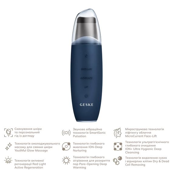 Мікрострумовий скрабер для шкіри та усунення чорних точок GESKE MicroCurrent Skin Scrubber&Blackhead Remover 9в1 magenta, Синій | Зображення 1