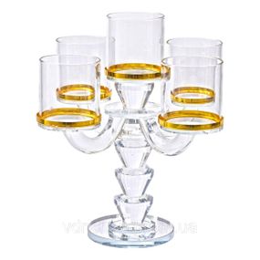 Канделябр на 5 свічок 19×19×23 см підсвічник скляний декоративний із золотою окантовкою HP-4-36