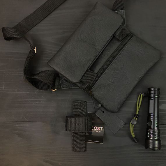 Набор 2В1. Кожаная сумка с кобурой + фонарик профессиональный POLICE BL-X71-P50