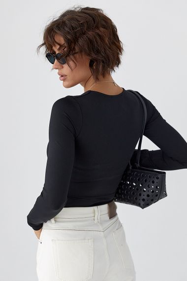 Еластичне боді з довгими рукавами - чорний цвет, M (є розміри) | Зображення 1