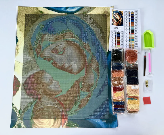 Алмазна мозаїка Ікона Матір Божа з Ісусом 40х50 см ColorArt SP117 | Зображення 2
