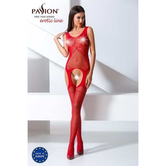 Бодістокінг Passion BS061 red, комбінезон, імітація панчох | Зображення 1