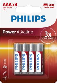 Philips Батарейка Power Alkaline AAA лужна блістер, 4 шт (LR03P4B/10)