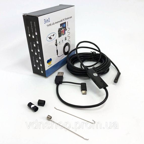 Гнучка камера ендоскоп для телефону 2, Професійний кольоровий ендоскоп автомобільний QH-14 | Зображення 1