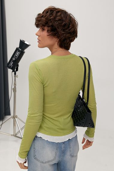 Тонкий лонгслів з двошаровим ефектом - салатовий цвет, ONE SIZE (є розміри) | Зображення 1