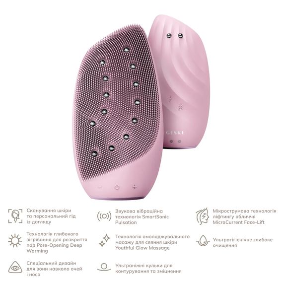 Очищувальна щітка для обличчя GESKE Sonic Thermo Facial Brush&Face-Lifter 8в1 white, Рожевий | Зображення 1