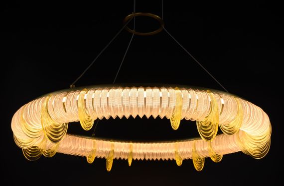 Люстра світлодіодна підвісна LED світильник для квартири на стелю лед 26757 Латунь 30-140х65х65 см. | Зображення 5