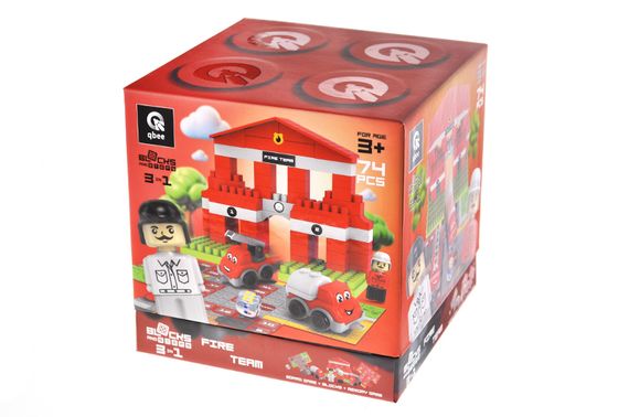 Конструктор блочний QB300-001 "Block&Steps: Пожежна команда" + ходилка і меморі гра 3в1, 74дет. qbee | Зображення 1
