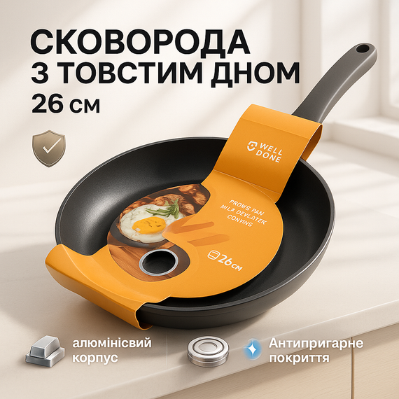 Сковорода зручна для кухні WELL, Оригінальна сковорода з антипригарним покриттям, Практична сковорідка MD-60