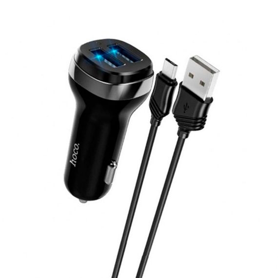 Набір АЗУ 12-24V HOCO Z40 кабель Micro, 2xUSB, 2.4A, кабель 1м, Black, Box | Зображення 1