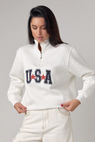 Світшот з коміром на блискавці та вишивкою USA - молочний цвет, L (є розміри)