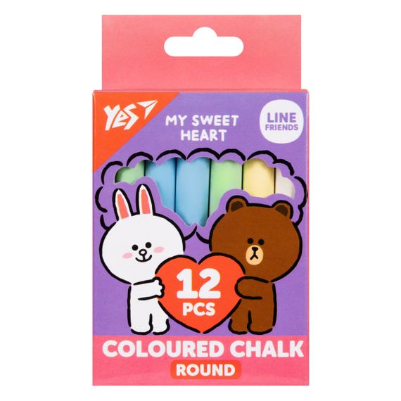 Мел цветной круглый YES Line Friends 400516 12 шт