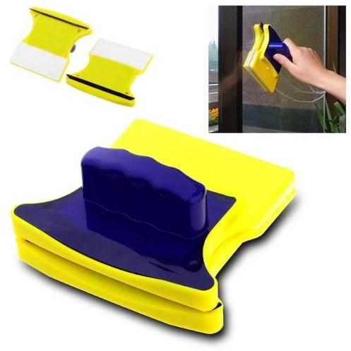 Магнітна щітка для миття вікон із двох сторін Magnetic Double side Cleaner 40мм зі страхувальним шнуром жовто-синя | Зображення 2