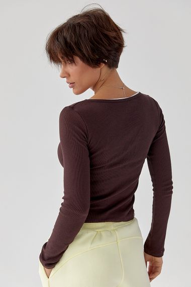 Подвійний лонг у рубчик - темно-коричневий цвет, S (є розміри) | Зображення 1