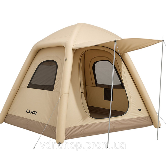 Надувная 3-х местная палатка 230×230×150 (см) для туризма и рыбалки палатка с надувным каркасом Бежевая LU-021