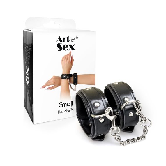 Наручники із екошкіри Art of Sex - Handcuffs Emoji, колір чорний | Зображення 3
