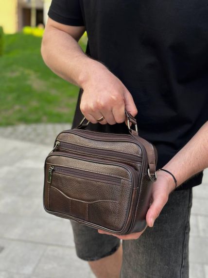 Топ! Чоловіча шкіряна сумка барсетка через плече з ручкою коричнева BEXHILL 61881B | Зображення 7