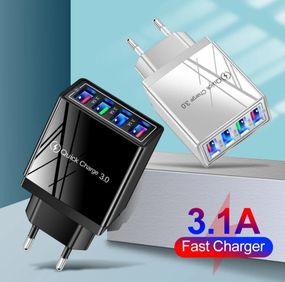 Мережевий зарядний пристрій із 4 USB-портами та підтримкою швидкого заряджання, 3.1 А