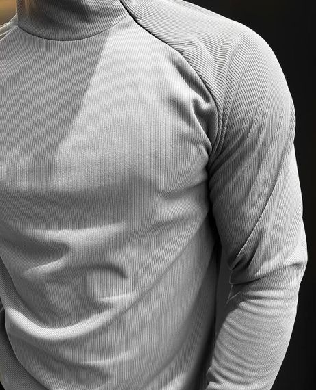 Мужской трикотажный гольф в рубчик с молнией на шее, OB142 цвет серый, размер 54/56 | Зображення 2