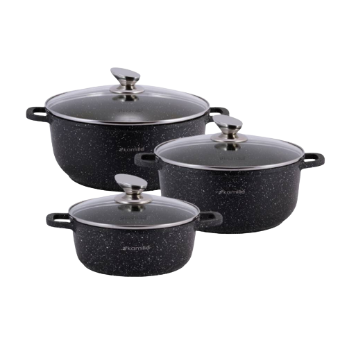 Набір каструль 7 пр (каструлі d20/24/28 см + прихватки) 4430 KAMILLE