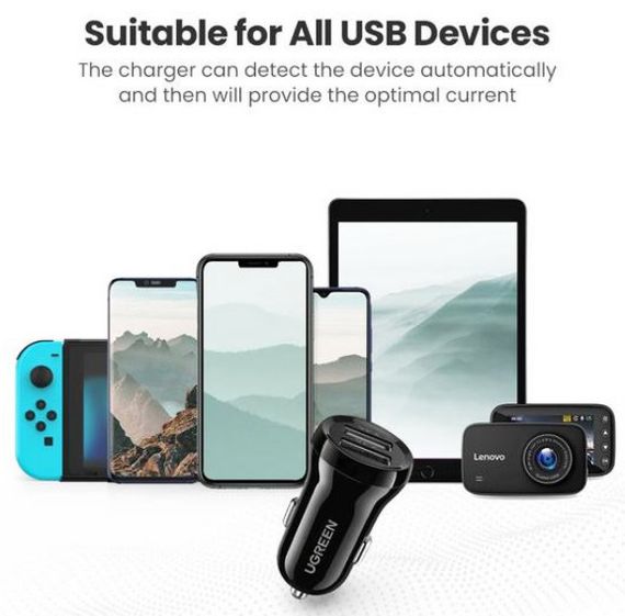 Автомобильное зарядное устройство Ugreen ED018 24W 2xUSB Charger Черный | Зображення 2