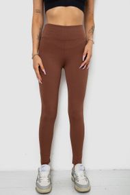 Лосины однотонные в рубчик утепленные на флисе, цвет коричневый, 238R605
