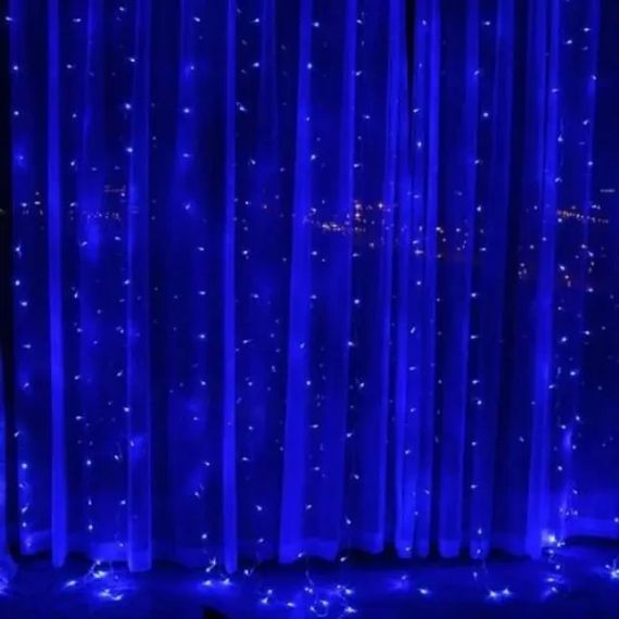 Светодиодная гирлянда штора роса на проволоке 3х2 м 200 LED пульт + USB Синий