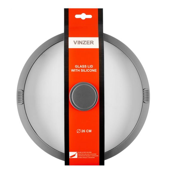 Крышка стеклянная Vinzer 26 см 50251 универсальная с силиконовым ободком для кастрюль и сковород | Зображення 3