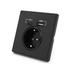 Розетка врезная с заземлением,Input: AC:110-250V/16A,Type-C/USB выходы,Black