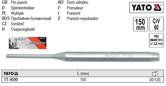 Пробойник YATO Польша пробійник циліндричний l=150 мм YT-4690