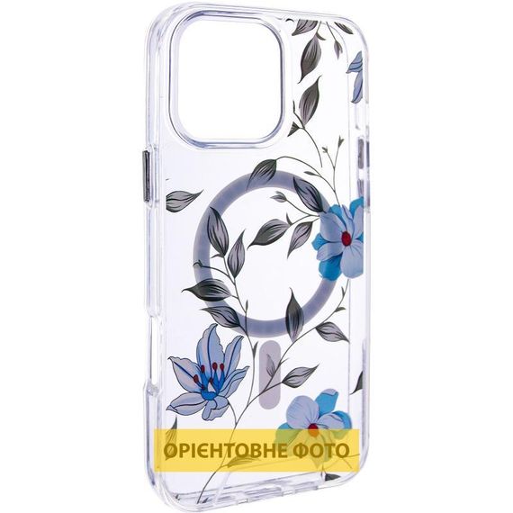TPU+PC чохол Clear Garden with MagSafe для Apple iPhone 17 (6.3") Blue Blossom