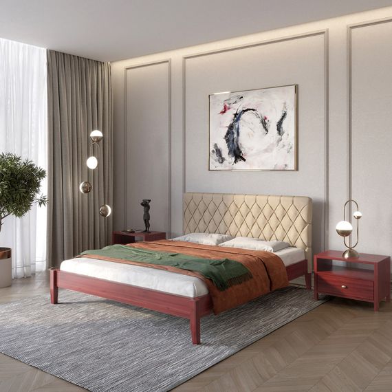 Двоспальне дерев&#039;яне ліжко Mebigrand Венеція ДК Махонь/Аляска 23 (Бежевий) 140х200 см (MBG-5656)