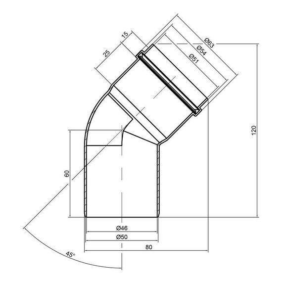 Колено PPR канализационное TA Sewage 50, 45° | Зображення 1