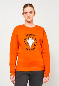 Світшот жіночий утеплений помаранчевий з принтом "Spooky season", 3XL