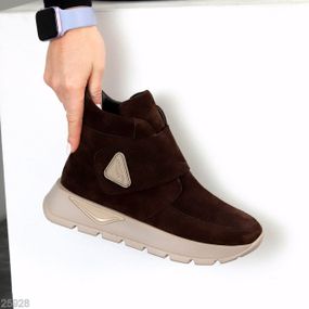 Дизайнерские шоколадные зимние спортивные ботинки на липучке натуральная замша 37
