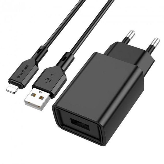 Мережевий Зарядний Пристрій Borofone BA68A Lightning 1USB 2.1A Колір Чорний